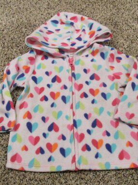 Jumping Beans Hooded Zip Front Jacket‎ Girls 12M Pink Long Sleeve Coat Hearts